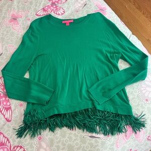 NWT Lilly Pulitzer Green Long Sleeve Top with Fringe